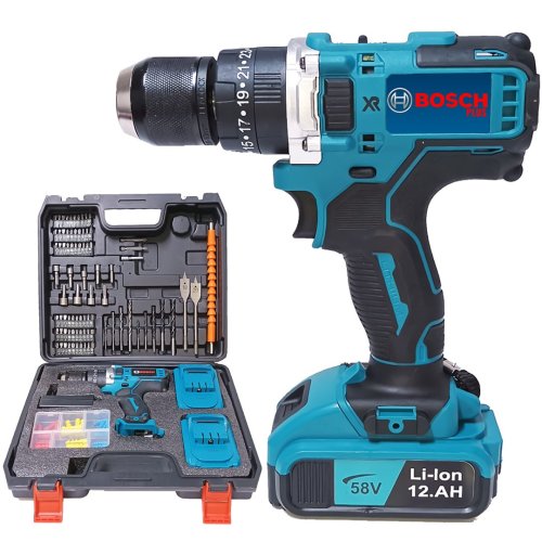 Bosch Plus EEA325 Yeni Xr Çift Batarya 58vf 12ah Şarjlı Matkap Seti (Mavi)